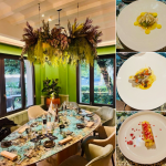Interno del ristorante; antipasto, secondo piatto e dolce